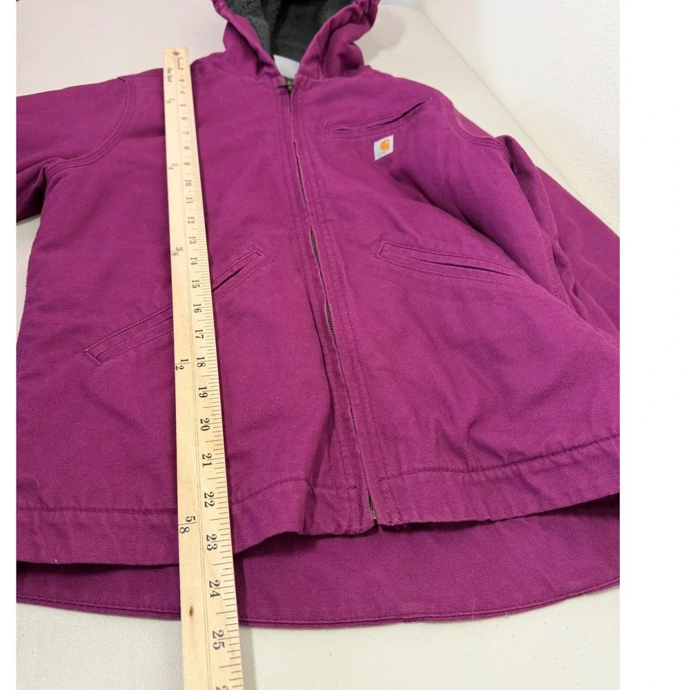 Carhartt Hooded Jacket Kids Size 14 Purple Sherpa Lined‎ Canvas Active Work Coat